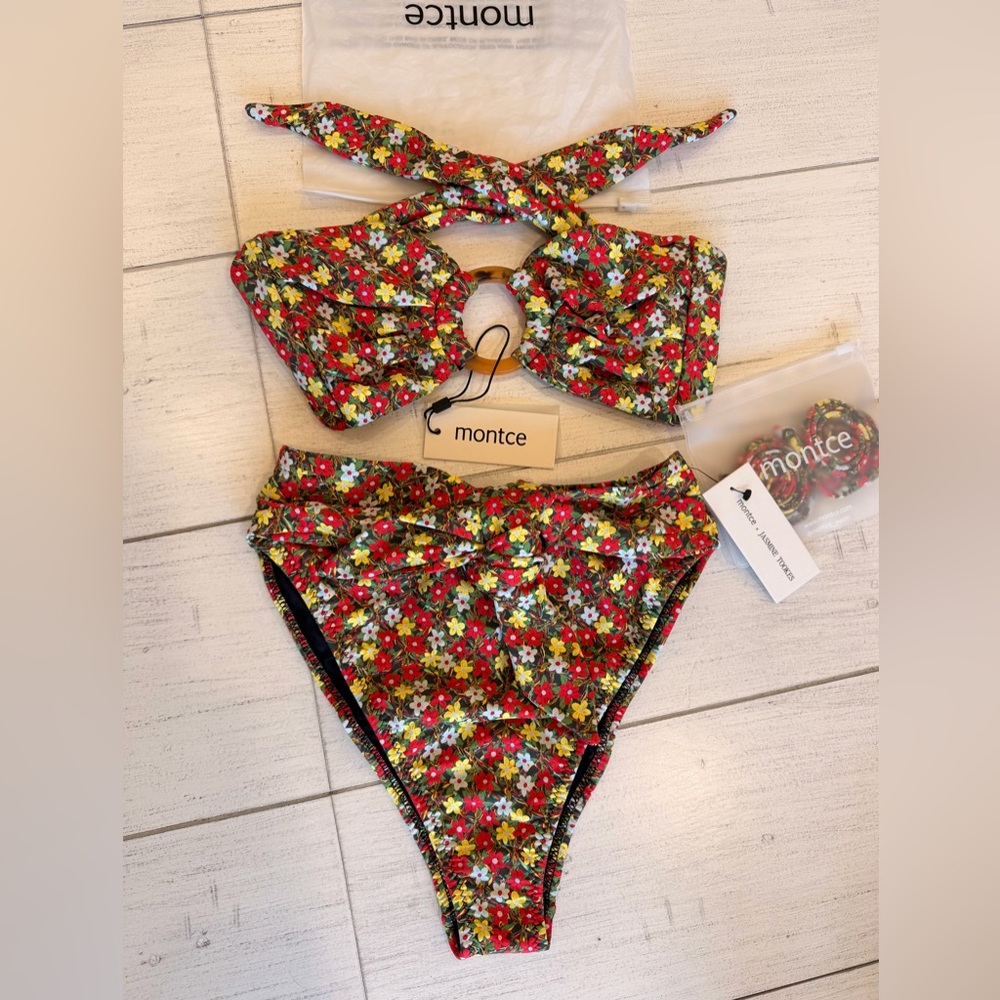 Montce Swim Bikini Set Tori Ties Bandeau Bikini Top & Paula Tie-up Bottom NWT S